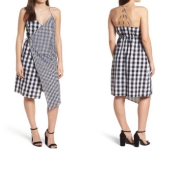BP. Black White Mixed Check Gingham Sleeveless Wrap Dress Size Medium - Picture 1 of 14
